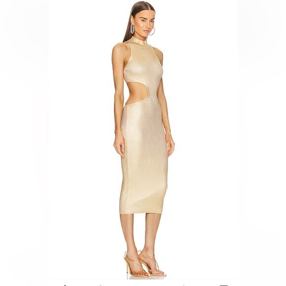 MICHAEL COSTELLO x REVOLVE Calista Midi Dress Summer Gold Champagne Sz Small - Picture 3 of 12